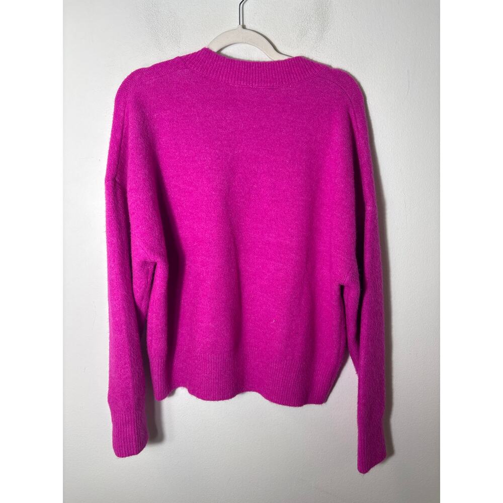 Zara Hot Pink Long Sleeve V-Neck Sweater Sz L - Picture 3 of 3